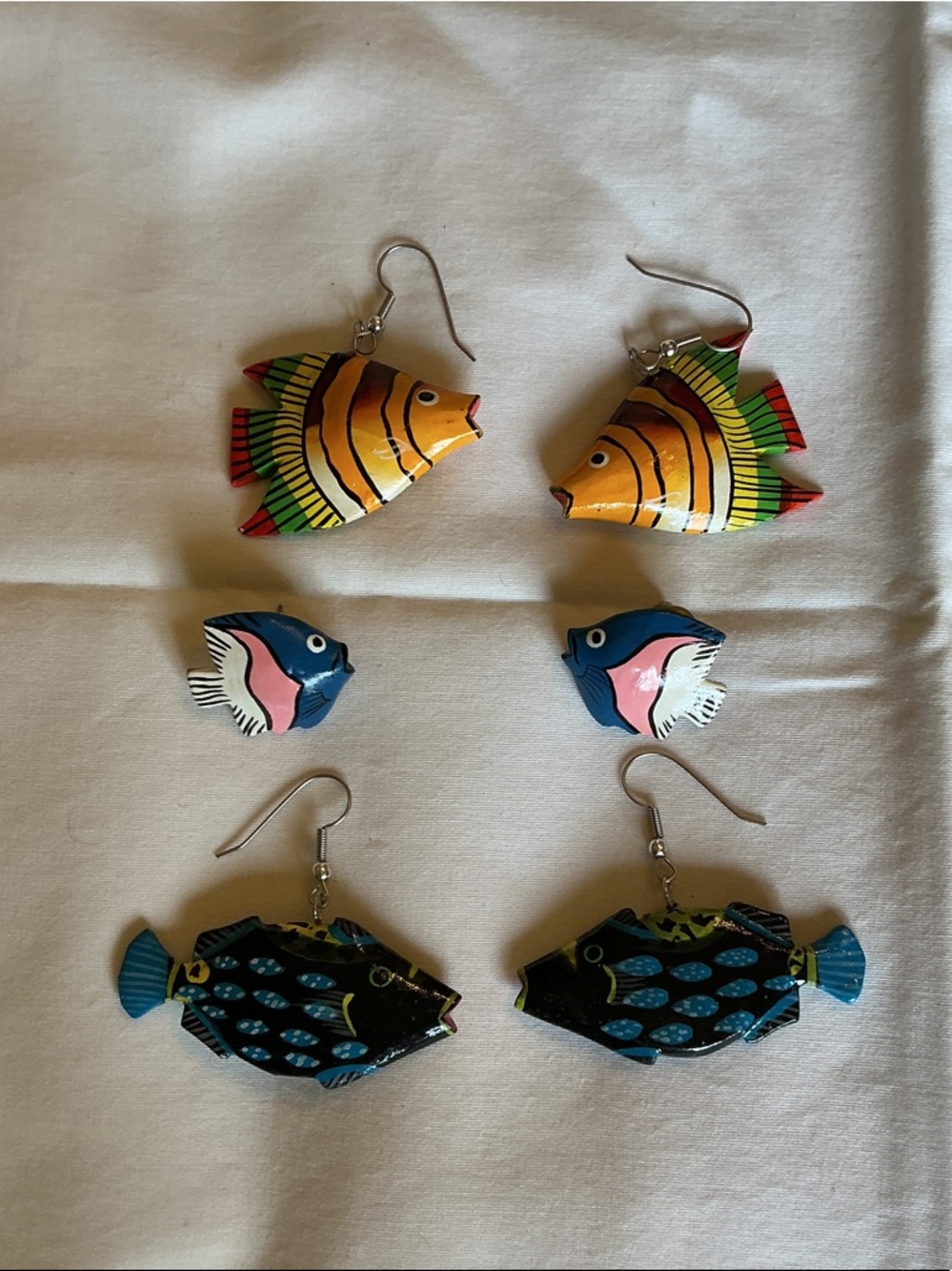 Hand-Painted Colorful Wooden Fish Earring Bundle